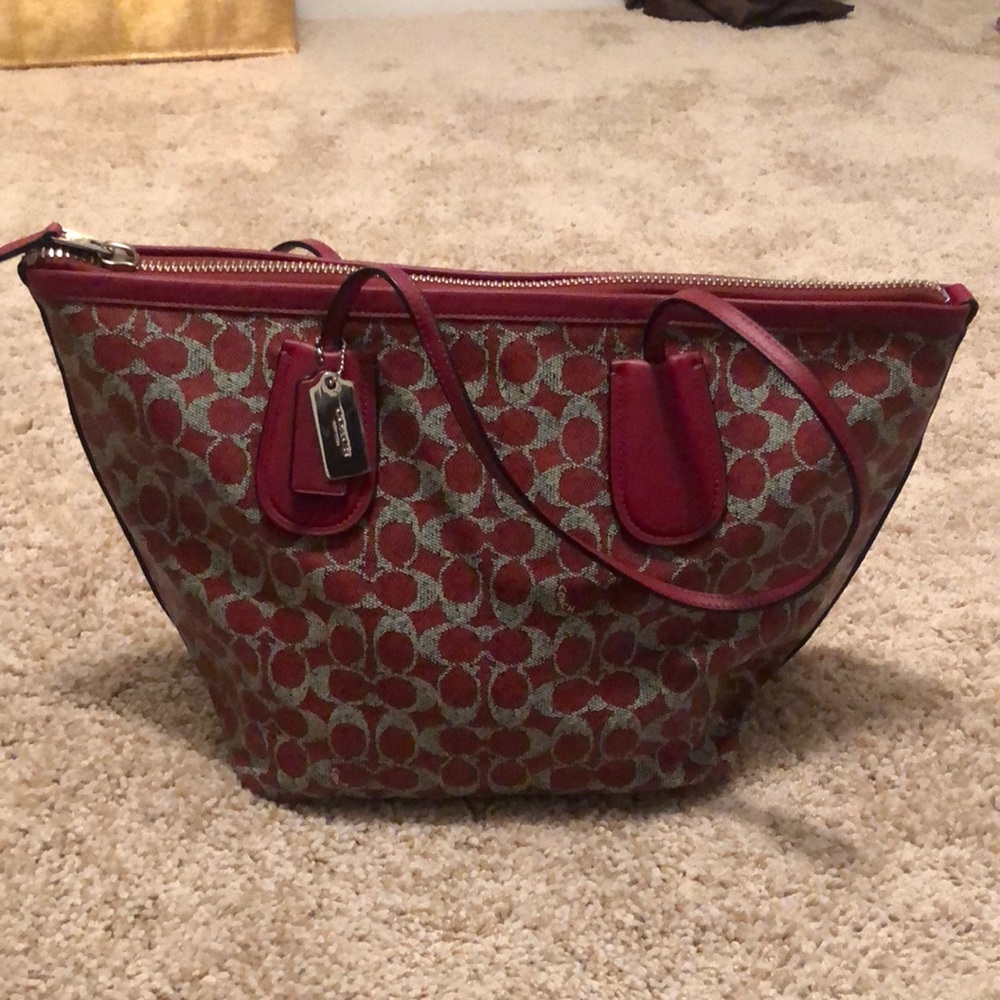 Red Coach coated canvas tote